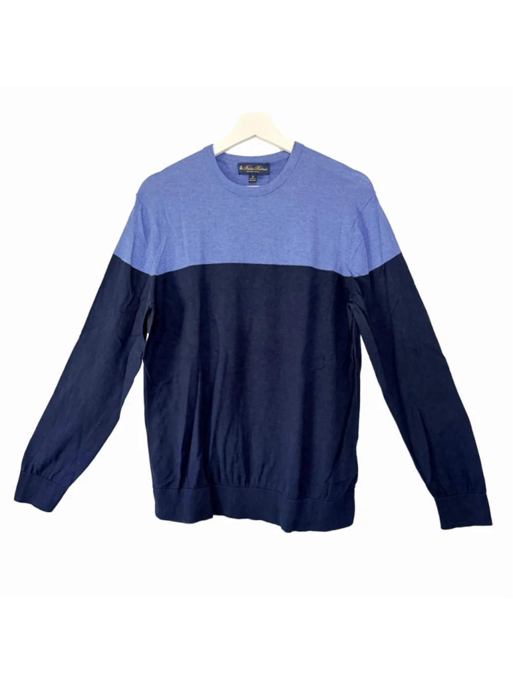 Brooks Brothers Italian Yarn Crewneck Silk Cotton Sweater Mens M Blue Colorblock